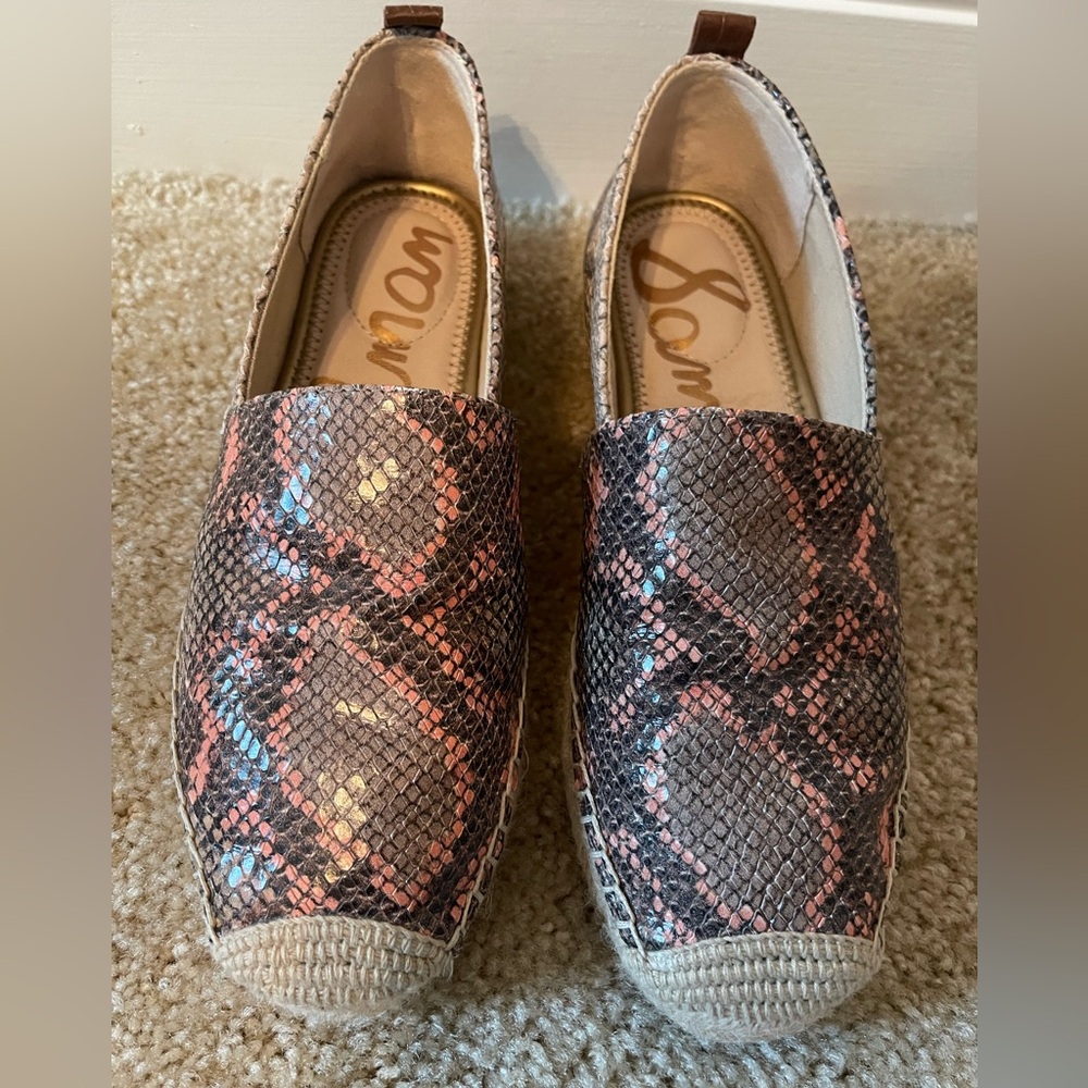 Sam Edelman Snake Print Espadrilles in Pink and Brown